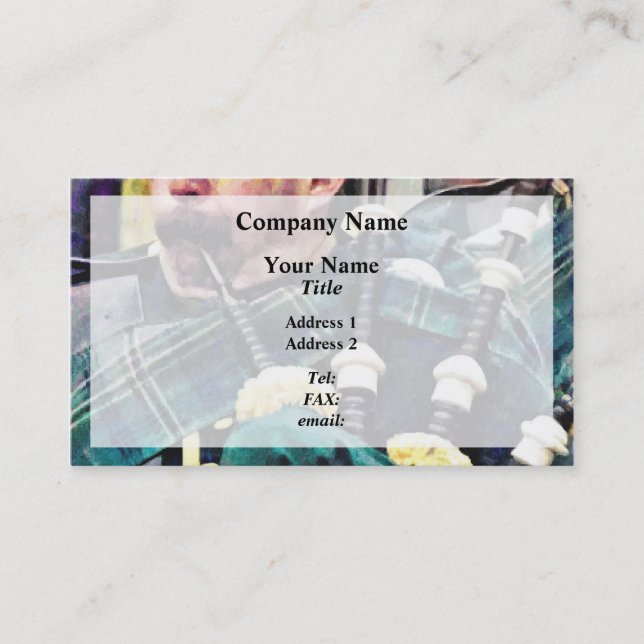 Closeup of Bagpiper Business Card (Front)