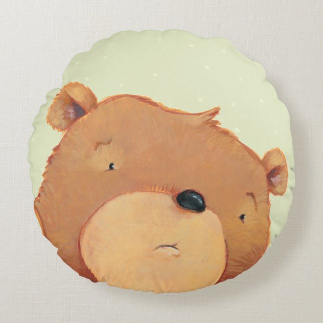 CloseUp of Big Brown Bear Round Cushion (Front)