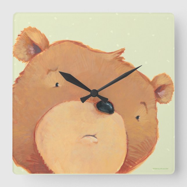 CloseUp of Big Brown Bear Square Wall Clock (Front)