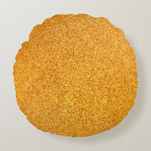 Closeup of golden matte metal texture. Shiny metal Round Cushion