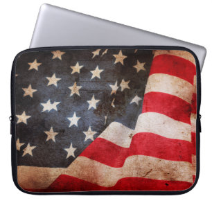 Closeup of grunge American flagamerica, american, Laptop Sleeve