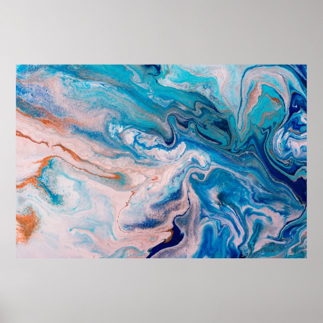 Closeup of mixed blue and white abstract marble te poster (Front)