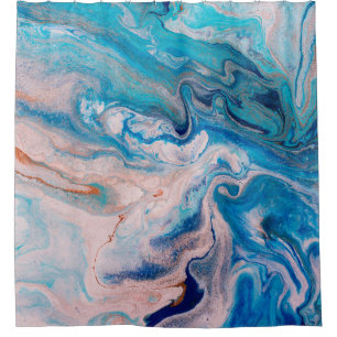 Closeup of mixed blue and white abstract marble te shower curtain