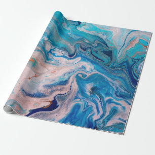 Closeup of mixed blue and white abstract marble te wrapping paper
