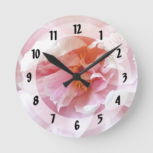 Closeup of Pale Pink Peonies Round Clock (Front)