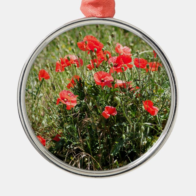 Closeup of poppies metal ornament (Front)