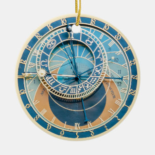 Closeup on Prague Astronomical Clock, Czech R. Ceramic Ornament