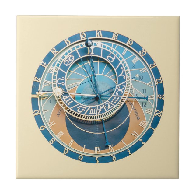 Closeup on Prague Astronomical Clock, Czech R. Ceramic Tile (Front)