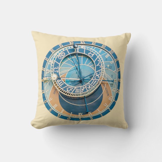 Closeup on Prague Astronomical Clock, Czech R. Cushion (Front)