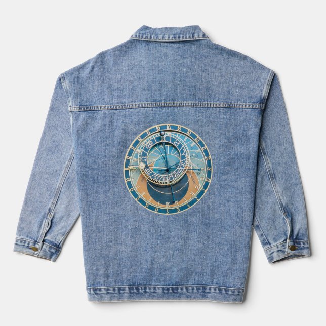 Closeup on Prague Astronomical Clock, Czech R. Denim Jacket (Back)