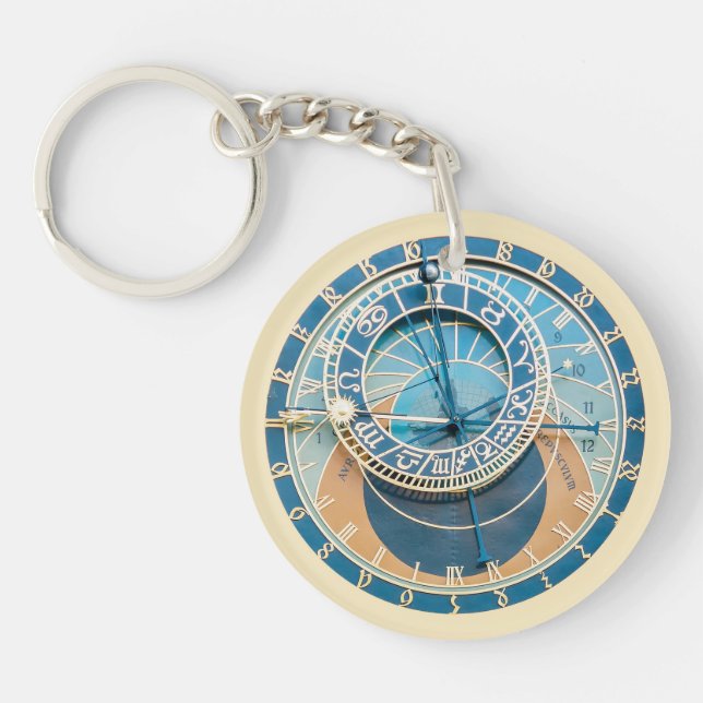 Closeup on Prague Astronomical Clock, Czech R. Key Ring (Front)