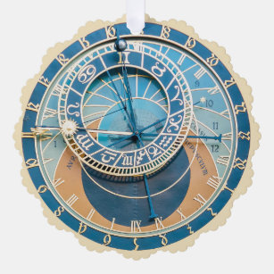 Closeup on Prague Astronomical Clock, Czech R. Tree Decoration Card