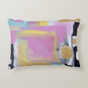 Closeup photo multicolored painting decorative cushion