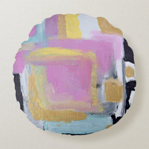 Closeup photo multicolored painting round cushion