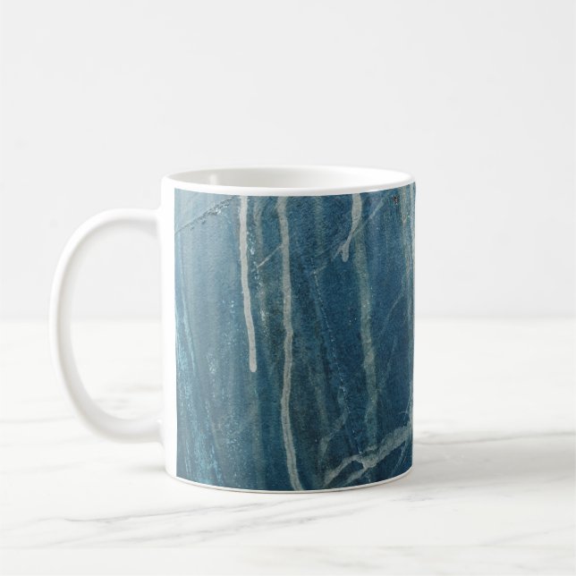 Closeup photo of blue wall paint coffee mug (Left)
