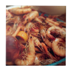 Closeup Photo of Boiled Shrimp Ceramic Tile