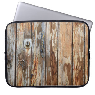 Closeup photo of brown wooden board laptop sleeve