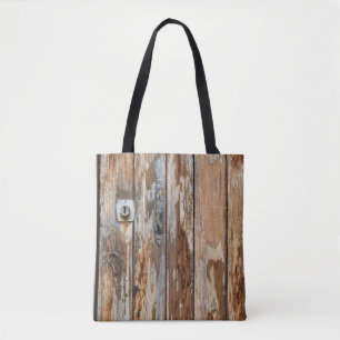 Closeup photo of brown wooden board tote bag