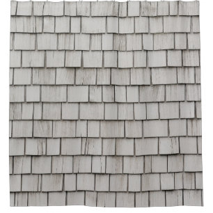 Closeup photo of grey roof shingles shower curtain