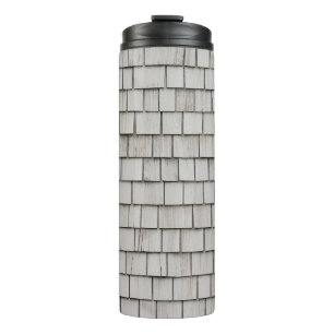 Closeup photo of grey roof shingles thermal tumbler