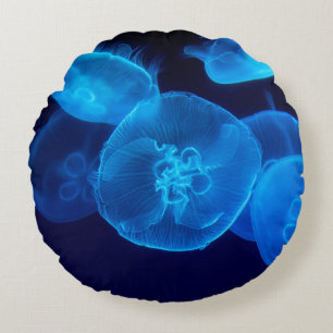 CLOSEUP PHOTOGRAPHY OF SWARM OF JELLYFISH ROUND CUSHION