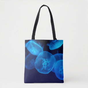 CLOSEUP PHOTOGRAPHY OF SWARM OF JELLYFISH TOTE BAG