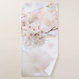 CLOSEUP PHOTOGRAPHY WHITE CHERRY BLOSSOMS BATH TOWEL
