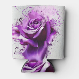 Closeup purple rose, sketch, spray paint. can cooler
