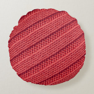 Closeup stripy crochet texture. round cushion