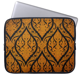 Closeup Thai pattern carving lotus picture at door Laptop Sleeve