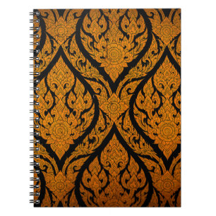 Closeup Thai pattern carving lotus picture at door Notebook
