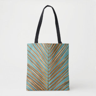 Closeup view of gold painted natural tropical date tote bag