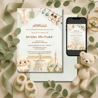 Cloth & Mosque Arch Islamic Aqeeqah & Baby Shower Invitation