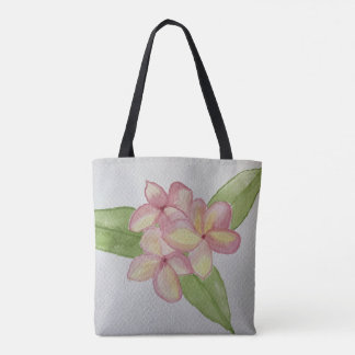 Cloth tote bag with frangipani floral design