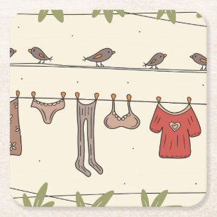 Clothes in the yard square paper coaster