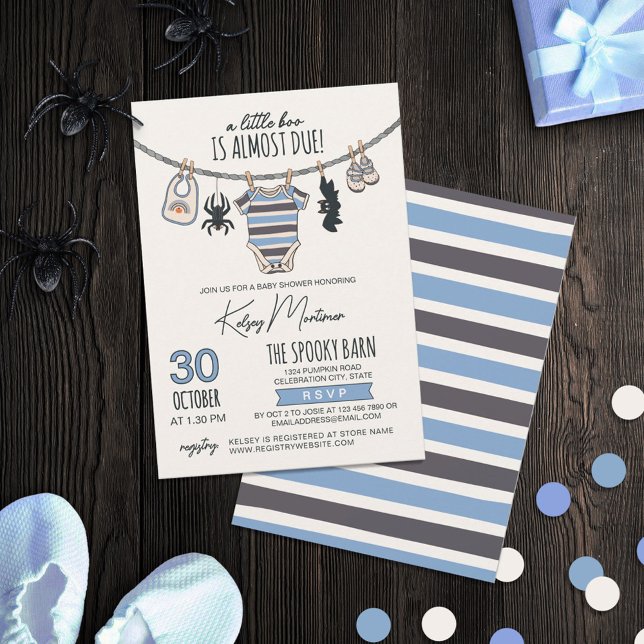 Clothes Line A Little Boo Blue Boy Halloween Invitation (Creator Uploaded)