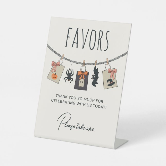 Clothes Line Pink Halloween Baby Shower Favours Pedestal Sign (Front)