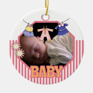 Clothes on a Line Baby Girl Photo Ornament