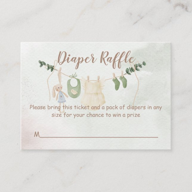 Clothes on a line boho baby shower diaper raffle enclosure card (Front)