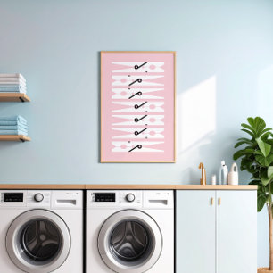 Clothes Pins Black White and Pink Laundry Room Poster