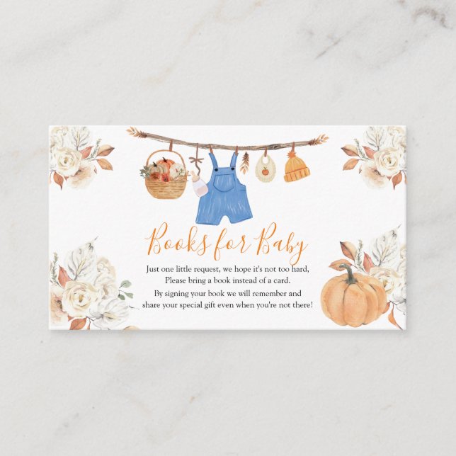 Clothes Pumpkin Fall Baby Shower Books for Baby Enclosure Card (Front)