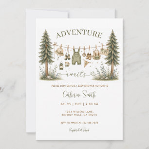 Clothesline Adventure Awaits Baby Shower Invitation