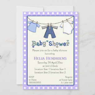 Clothesline baby boy shower personalised invitation
