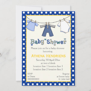 Clothesline baby boy shower personalised invitation