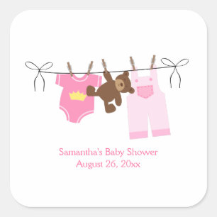 Clothesline Baby Girl SQUARE Custom Favour Sticker