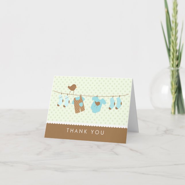Clothesline Baby Shower Thank You Cards (Front)