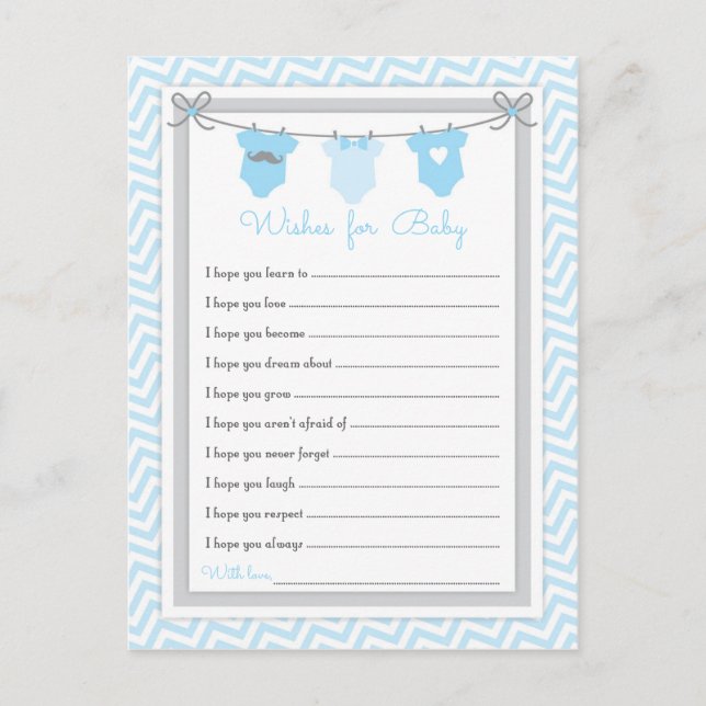 Clothesline Baby Shower Wishes for Baby blue-grey Postcard (Front)