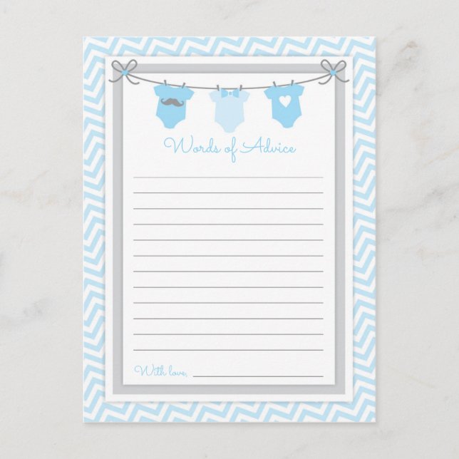 Clothesline Baby Shower Words of Advice blue-grey Postcard (Front)