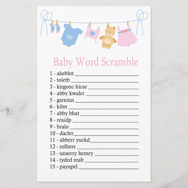 Clothesline Baby word scramble game (Front)