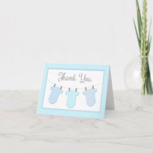 Clothesline Blue Boy Baby Shower Thank You Card